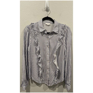 A LOVES A Striped Blue White Long Sleeve Ruffle Blouse